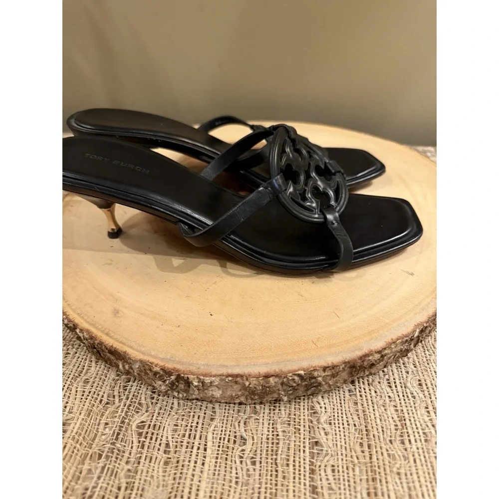 Tory Burch Bombe Miller Low Kitten Heel 55Mm Sandals Triple‎ Black Sz-9.5  $298
